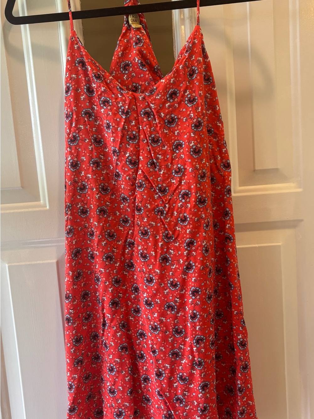 True Craft Floral Racerback Mini Dress XL Orange Blue Rayon Boho Sundress